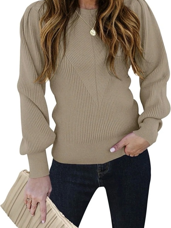 J. Crew Sweaters - TECREW Women's Puff Sleeve Crew Neck Pullover Sweater Casual Cozy Knit Size S